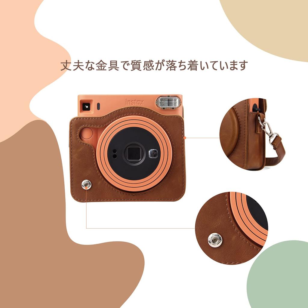 HIYQIN Cheki FUJIFILM instax SQUARE SQ1 Camera Camera Protection Case with Shoulder PU Leather Case, Bag, Strap, (Brown)