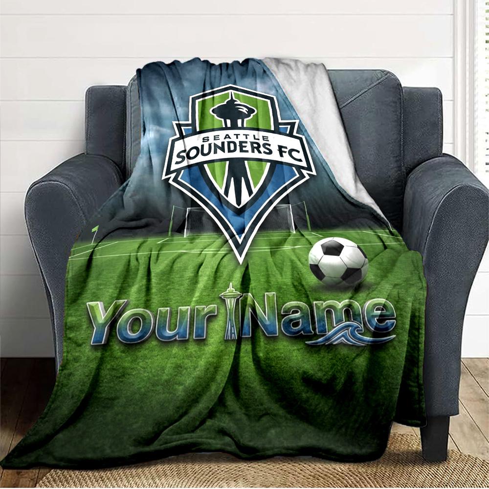 Name Custom Seattle Sounders FC Logo Print Flannel Blanket High Quality Warm Comfortable Cover for All Seasons Perfect for Gifts Home Decor