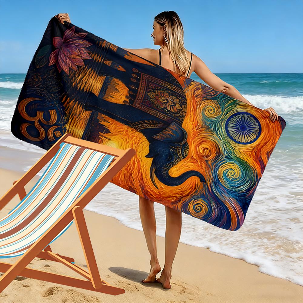 Colorful Elephant Mandala with Lotus Design Beach towel quick-drying for travel outdoor sports jogging beach and swimming