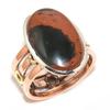 Двухцветное подарочное кольцо из стерлингового серебра 925 пробы с натуральным обсидианом красного дерева S.9 r1T52