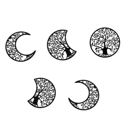 5 Pcs Black Tree Wall Decor Tree of Life Moon Phase Boho Wall Art Aesthetic Hollow-out Farmhouse Hanging Decor for Living Room