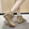 Women Autumn Flat Heel Ankle Boots Retro Suede Tassel Woman Boots Fashion Round Toe Soft Sole Femmes Casual Shoes Plus Size 43