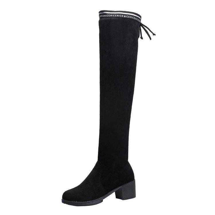2019 Flock Thigh High Boots High Heels High Heels с бархатной подошвой, женские зимние повседневные сапоги выше колена на эластичной подошве