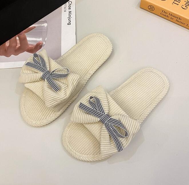 2024 Winter Women's Indoor Casual Slippers Bow Fluffy Shoes Cross Design Slippers Ladies Soft Warm Plush Slippers
