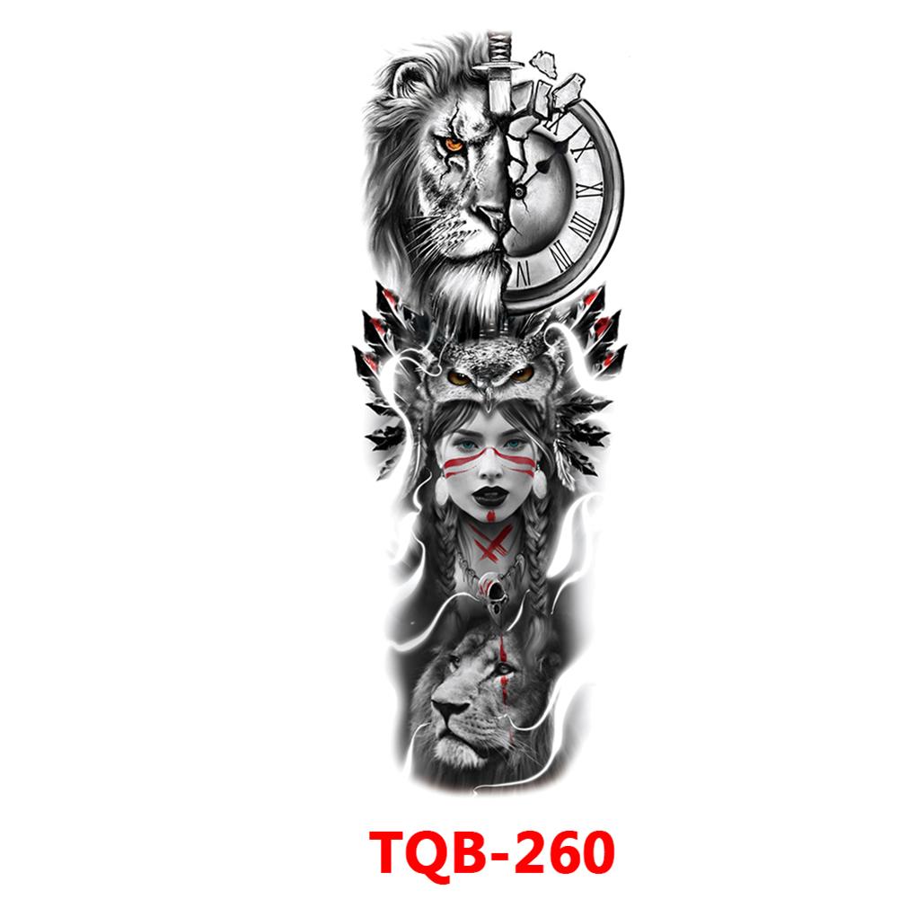 Татуировка с большим рукавом, розой, часами, глазом, водостойкая временная татуировка, наклейка, Лев, Король волков, боди-арт, полная поддельная татуировка для женщин и мужчин