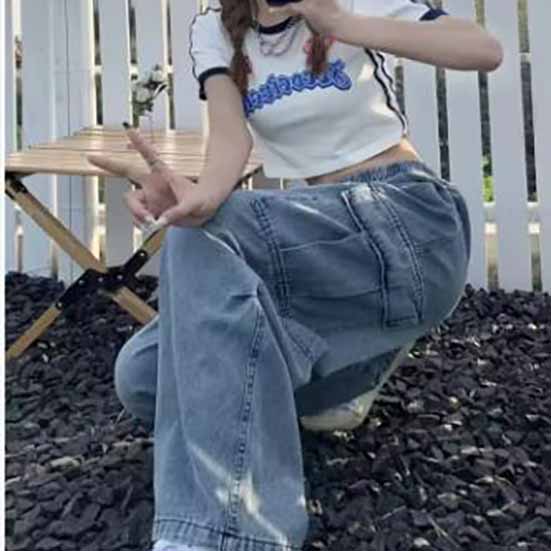 Прямые джинсы для женщин, свободные и многокарманные широкие брюки для женщин, джинсы