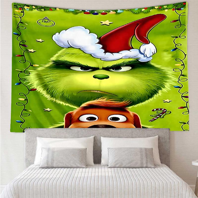 Grinch Print Tapestry, Backdrop, Easy Setup, Ideal for Bedroom, Office & Living Room, with Aesthetic Wall Hanging Decor.
