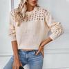 Women's Casual Crewneck Long Sleeve Sweater Fall Winter Sweaters Round Neck Crochet Hollow Out Cute Pullover Sweaters for Women