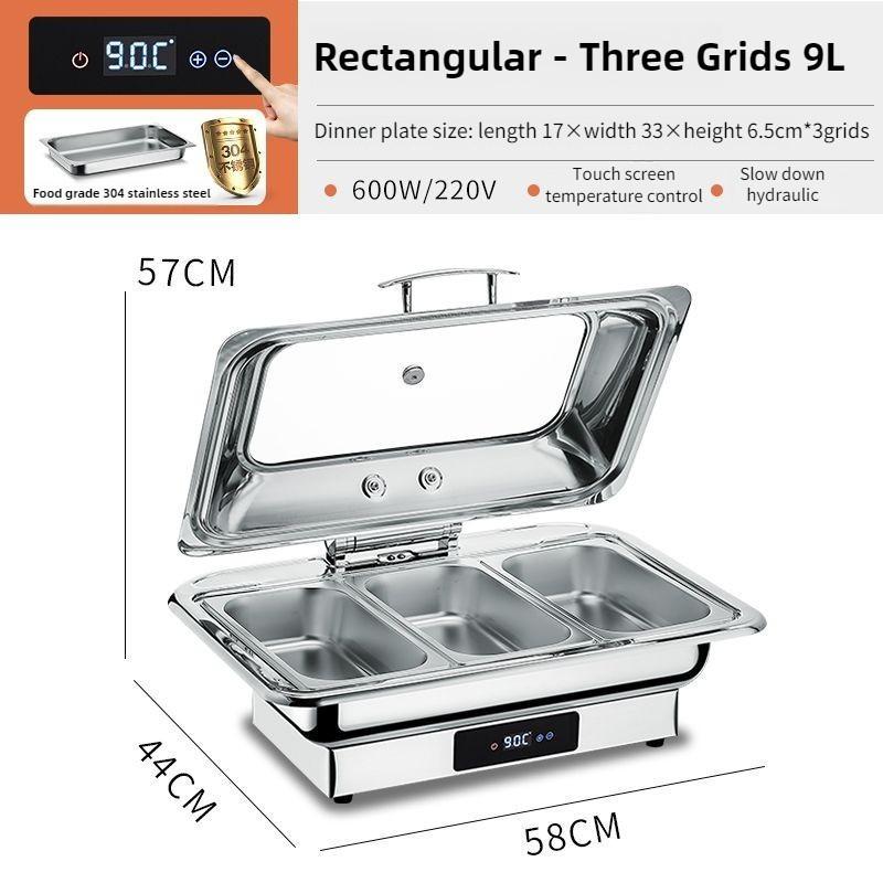 Electric Chafing Dish Adjustable Temp Roll Top Food Warmer Temp Display Catering Buffet Stove Stainless Steel Buffet Servers