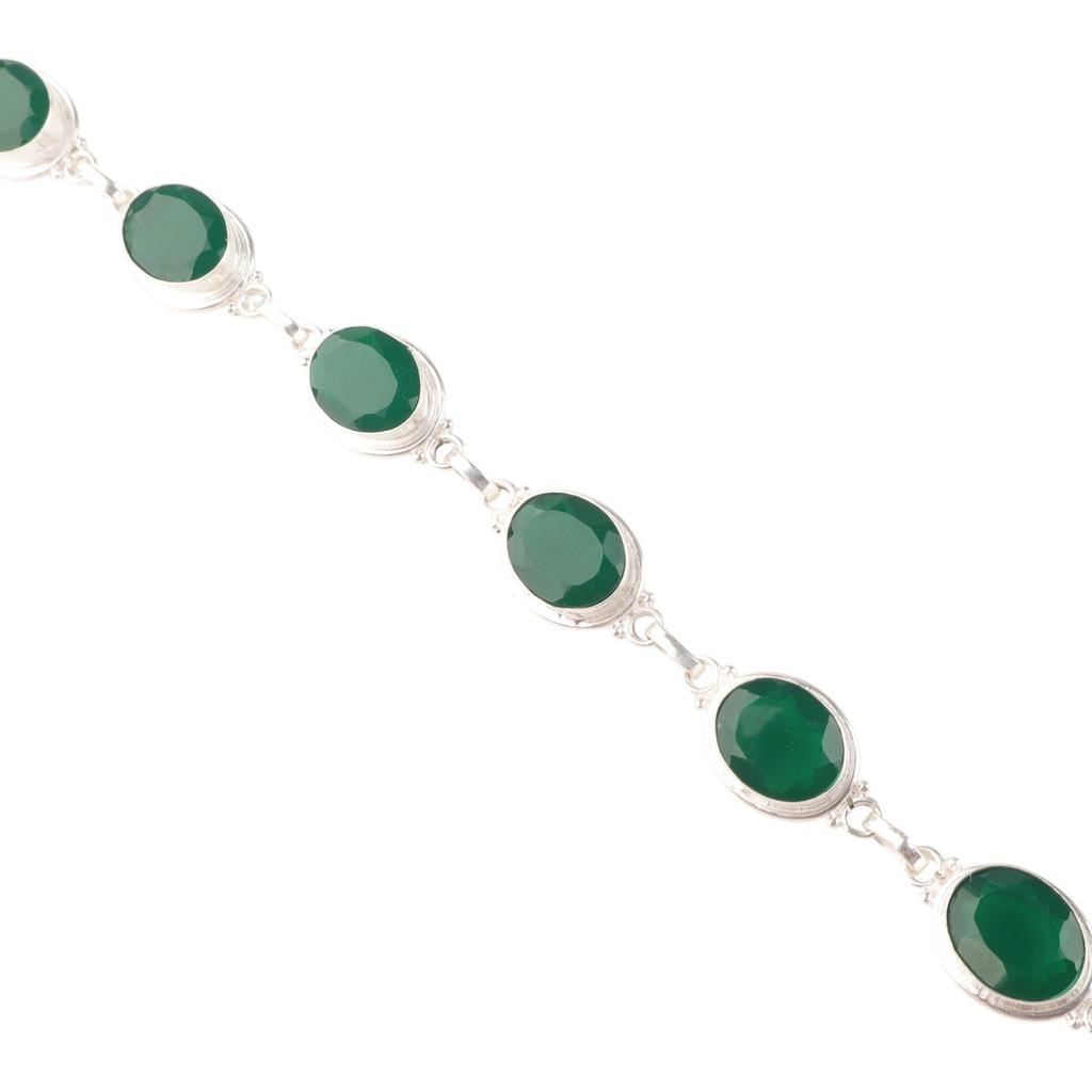 Зеленый Оникс Драгоценный Камень 925 Стерлинговое Серебро Ювелирные Изделия Ручной Работы Браслет 8.5" Для Подарка RB-3-2
