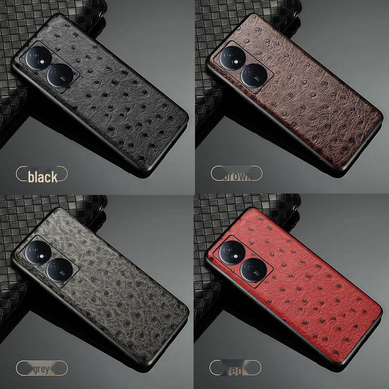 Защитный чехол Honor Play 50 из натуральной кожи с рисунком под страуса