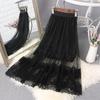 New Lace Gauze Skirt Skirt Women's Mid Long High Waist Thin Gauze Skirt Skirt Shaggy Pleated Skir