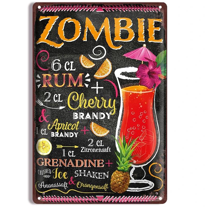 Vintage Cocktail Recipe Metal Tin Signs Set Pina Colada Sangria Margarita Aperol Spritz Zombie Screw Driver Drinks Wall Decor