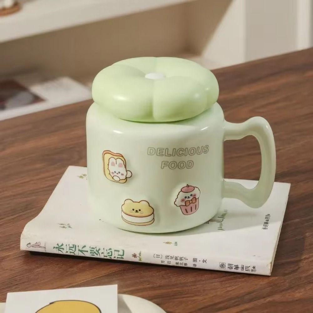 with Handle Ceramic Coffee Cup Heat-resistant Water Cup with Lid Cartoon Mirror Mug  Office