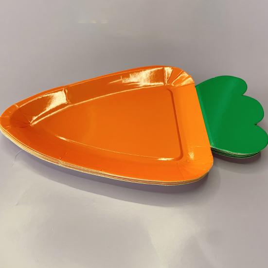 8Pcs Paper Plates Carrot Shape Cartoon Disposable Vegetable Tableware Thick Paper Trays Dishes Happy Easter
