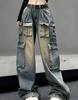 Multi-pocket Streetwear Cargo Pants Women Autumn Winter Wide-leg Washable Oversized Jeans Women Y2k Baggy Denim Pant