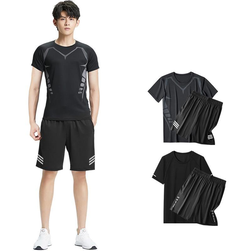 Mens Ice Quick-Dry Short Sleeve T-Shirt Shorts Set Running Basketball Gym Workout