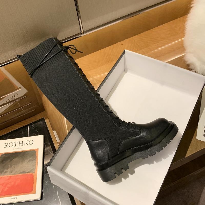 Ladies Boots Winter Knee High Shaft Shoes for Women Long White Footwear Elastic Platform Comfortable and Elegant New In Rock Hot