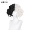 Movie Cruella Wigs Half Black Half Milk White Short Curly Heat Resistant Hair Cruella De Vil Cosplay Wig + Wig Cap Halloween Wig