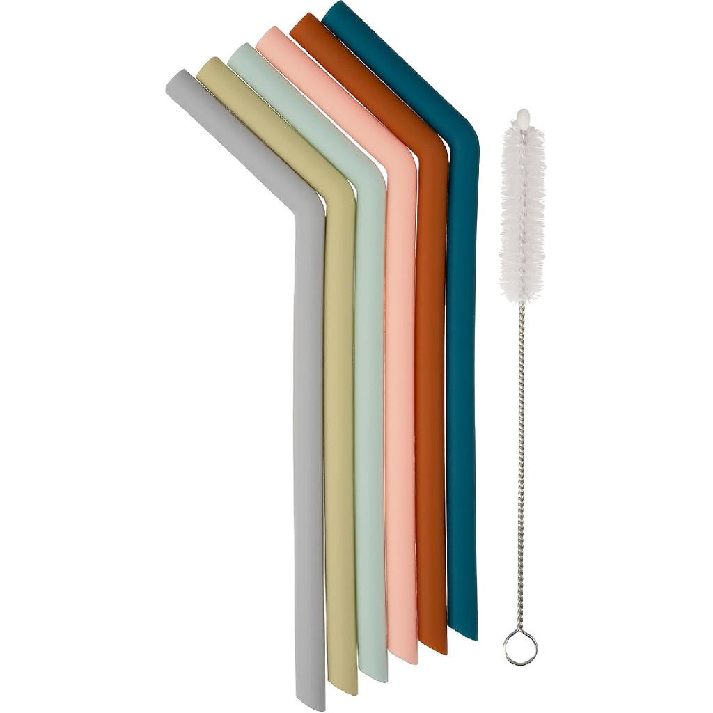 Simka Rose Premium Silicone Straws - Reble Bendy Straws for Adults & Kids - BPA Free, Baby and Toddler Straw Set with Cleaning Brush - Wide Drinking