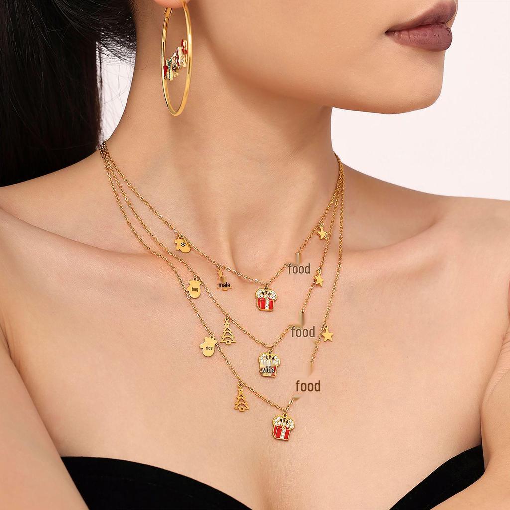 Mi Duo Duo European & American Geometric Christmas Pendant - Handmade 18K Gold-Plated Stainless Steel Chain