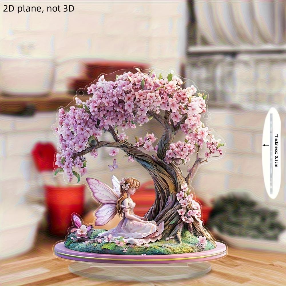 Элегантная розовая фея с цветущей сакурой 2, плоский акрил, настольное украшение, подходит для гостиной, офиса, подарков, Рождества, Хэллоуина