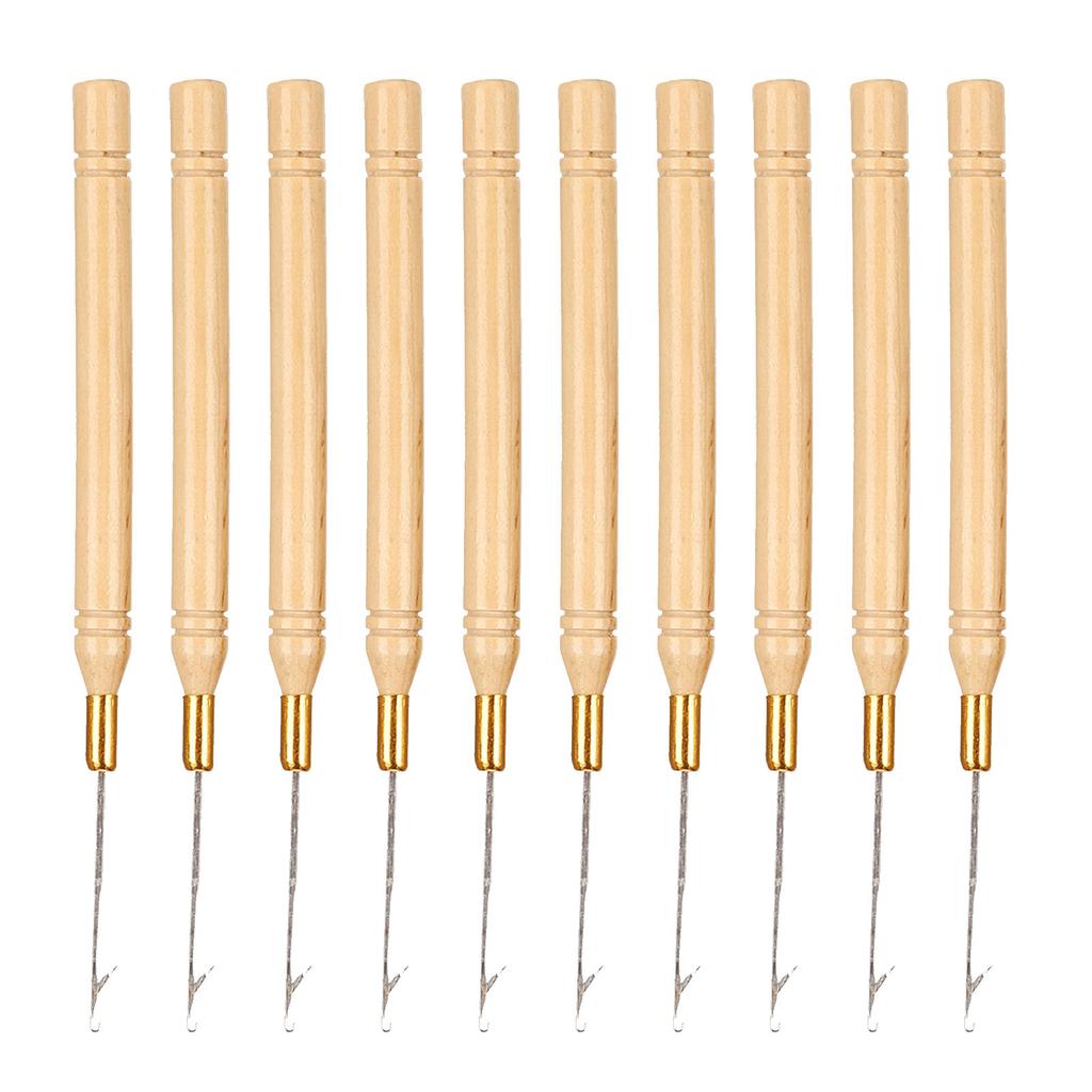 10pcs Hook Needle Wooden Handle Hair Extension Hook Needle Wig Tools