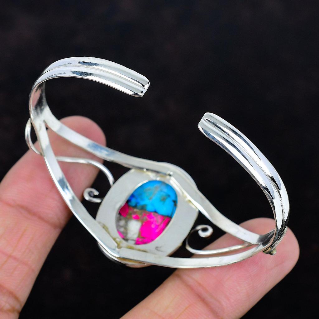 Cotton Candy Turquoise Bangle Handmade Natural Gemstone Cuff Bracelet 925 Sterling Silver Adjustable Bangle Turquoise Jewelry Gifts for Her