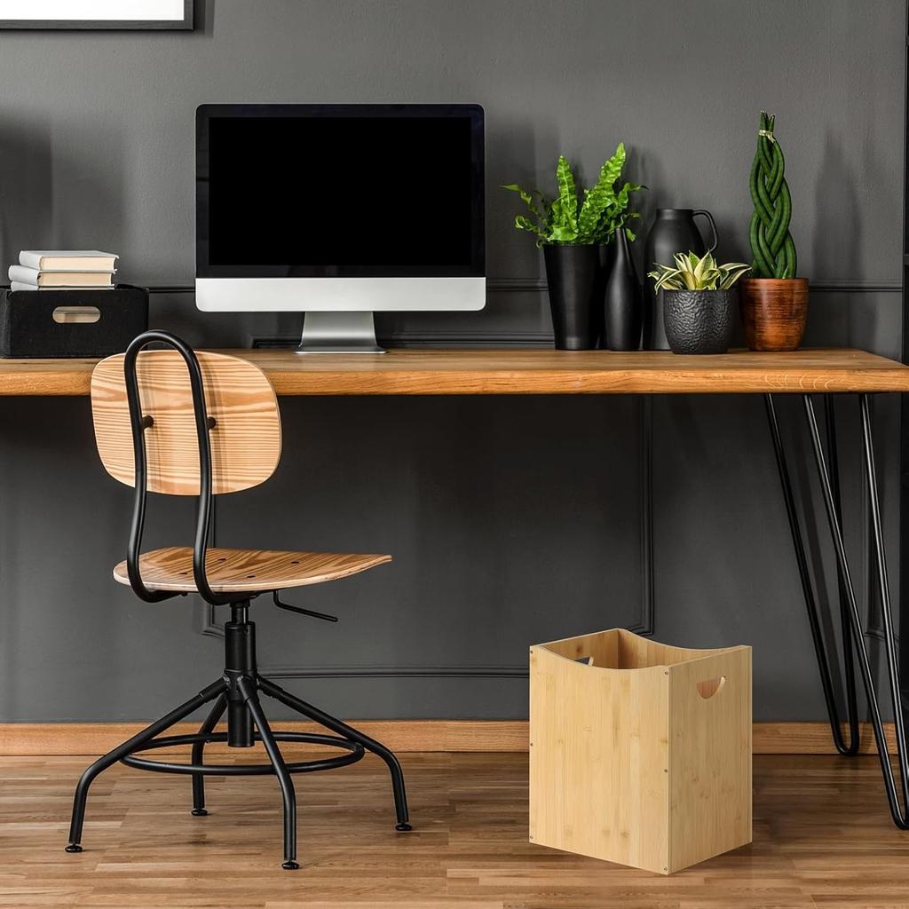 2-Pack 5Gal Bamboo Trash Can - Rectangular Under-Counter Waste Bin with Handles, Space-Saving for Bathroom/Kitchen/Office