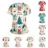 Women's Short Sleeve Stagger V Neck Christmas Print Pocket Dry-nurse Top