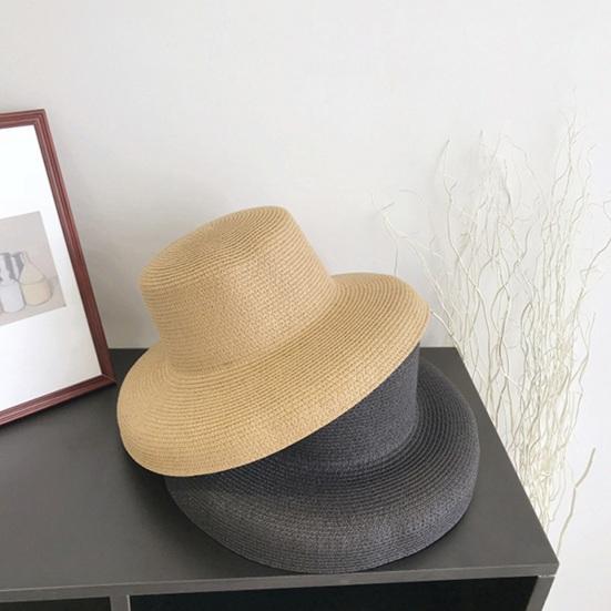 Женская летняя шляпа от солнца с плоским верхом и большими полями, солнцезащитная шляпа, однотонная легкая соломенная шляпа, пляжная шляпа для отдыха
