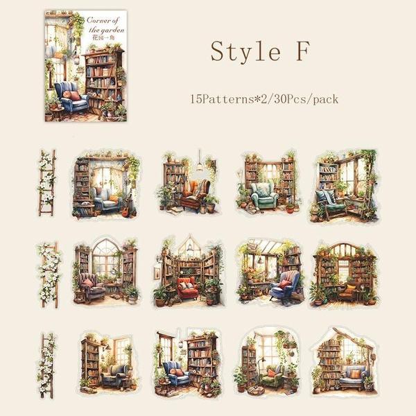 Серия наклеек «Садовый уголок» - 30 штук природы, подсолнухов и уютных интерьеров для ведения дневника и DIY-проектов