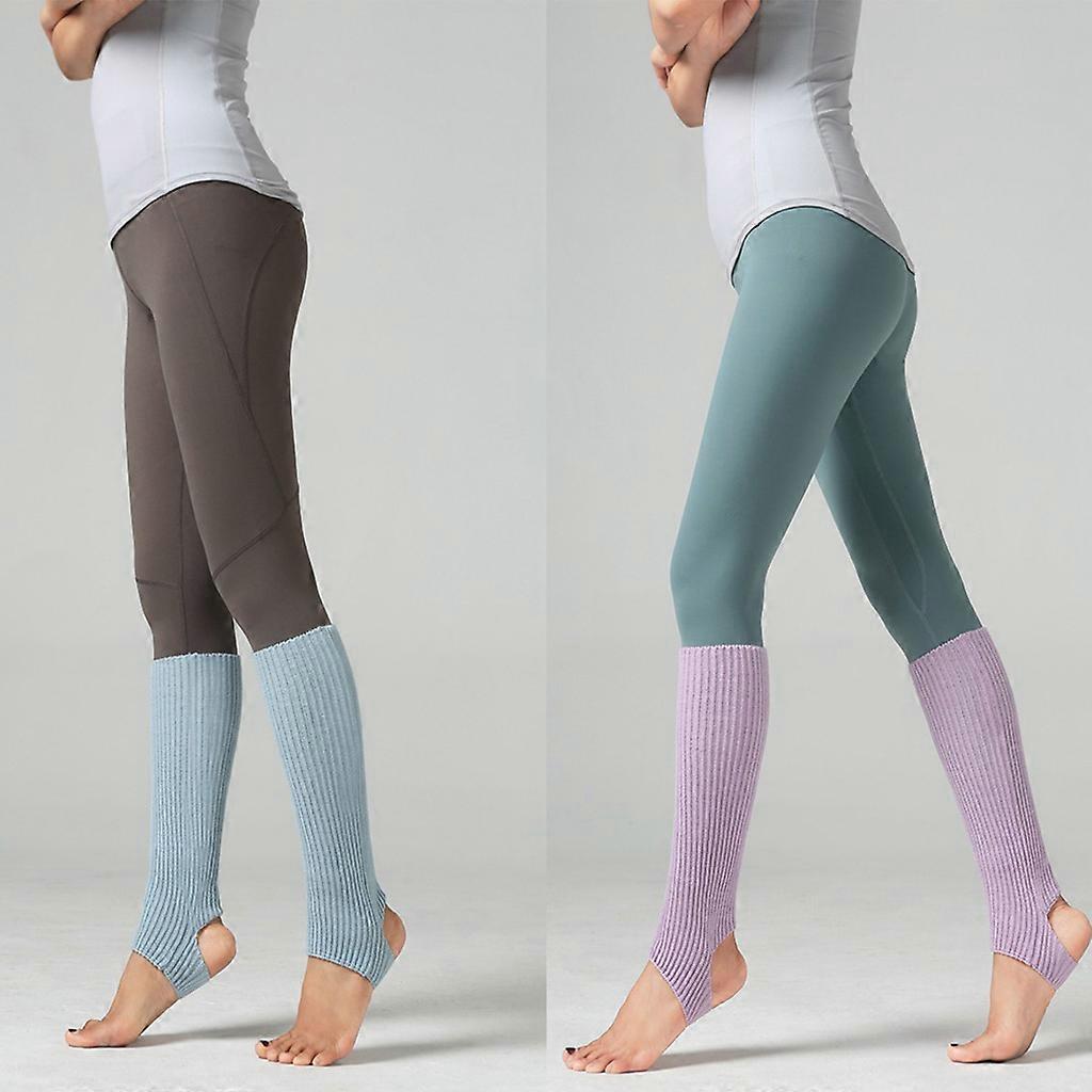 1 Pair Women Girls Ballet Dance Stirrup Leg Warmers Ribbed Knitted Solid Color Toeless Latin Knee High Socks Yoga Sports Warm Cover Sleeves Sky Blue