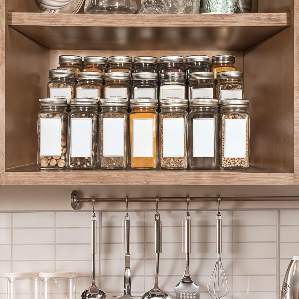 12PCS Glass Spice Jar Set, 120ml Square Seasoning Storage Bottles with Shaker Lids, Includes Pen, Stickers, Funnel, Kitchen Storage Organization Set