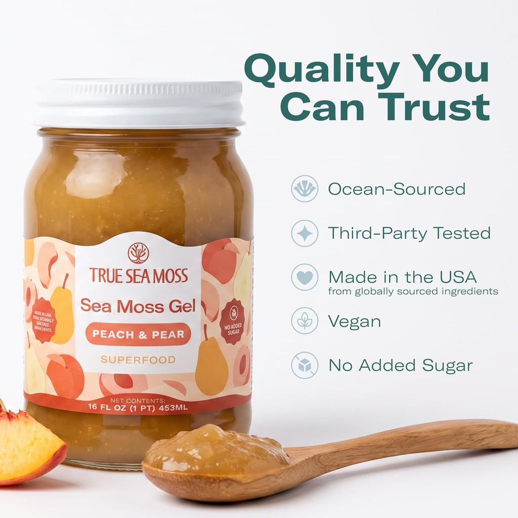 True Sea Moss, Sea Moss Gel Superfood, Peach & Pear, 453ml (16 fl oz)