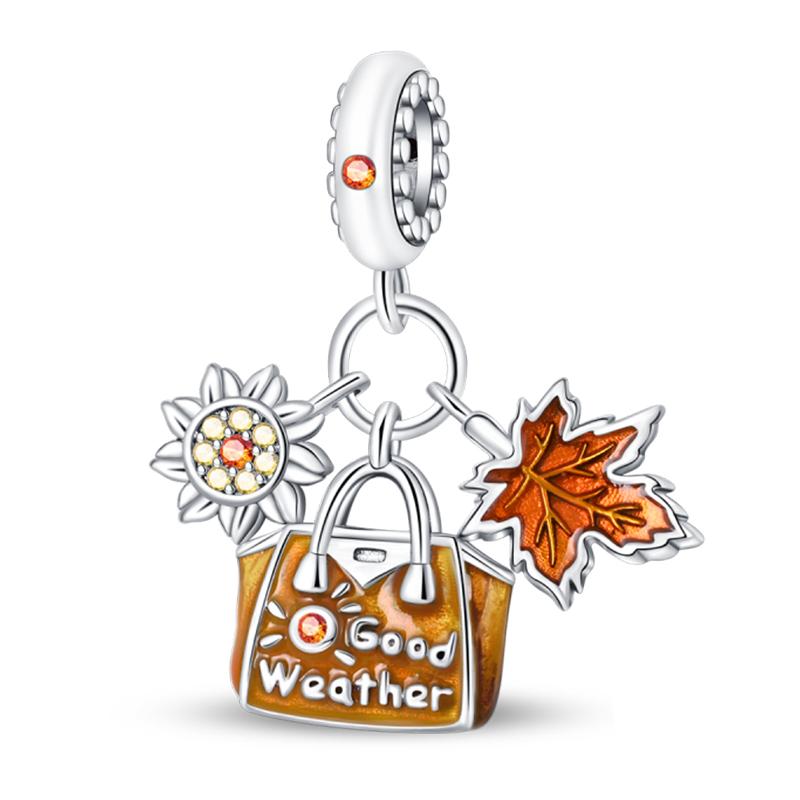 Медь Золотая Осенняя Серия Шармы Бусины Пугало Тыква Кленовый Лист Шармы Для Женщин Изысканные DIY Украшения