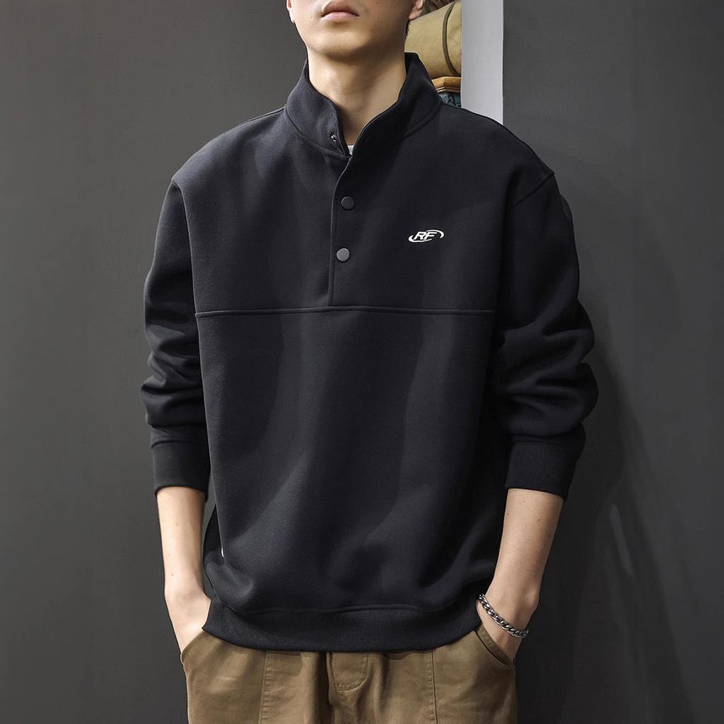 Осенний тяжелый полуоткрытый свитер поло с воротником-поло, мужская американская модная брендовая вышитая верхняя одежда, свободный пуловер с длинными рукавами, повседневная куртка