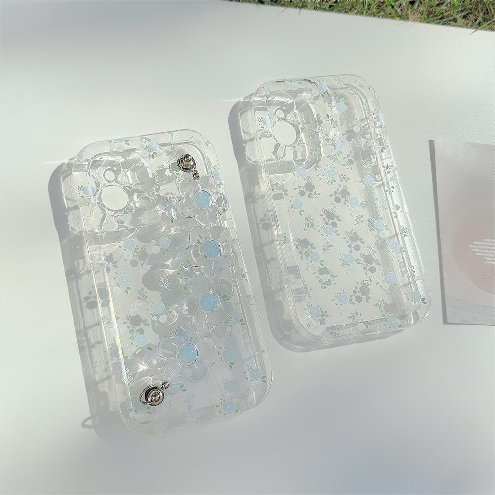 Summer Freshness with Blue Floral Pattern iphone14promax Apple15Phone case16Applicable12Transparent lanyard