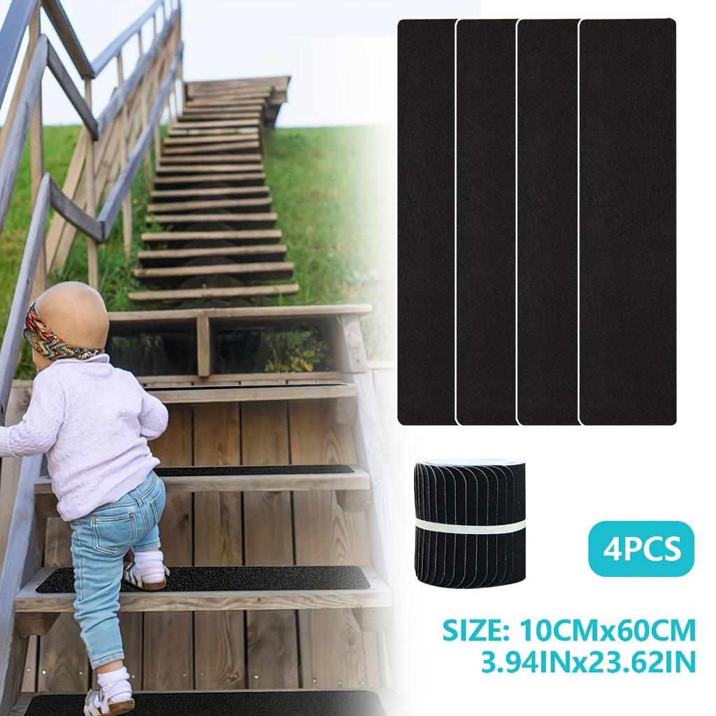 Black Pre-Cut Anti-Slip Tape Stair Treads Waterproof Heavy-Duty Outdoor Stickers for Safety