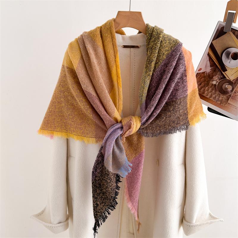 New Autumn And Winter Imitation Cashmere Colored Plaid Warm Shawl Scarf, Unisex Fashion Versatile Tassel Scarf