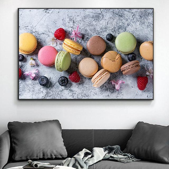 Colored Red Green Macaron Oil Painting Dessert Restaurant Wall Decoration Cuadros Poster