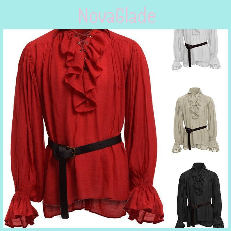 Классическая мужская средневековая рубашка эпохи Возрождения в пиратском стиле с длинным рукавом, стильный дизайн