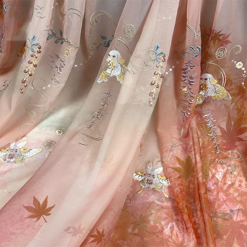 1/3/5M Древний Стиль Градиент Ткань Ханфу Кролик Глициния Напечатанный Шифон Вышитая Ткань Для Самостоятельного Шитья Костюм Платье Ханфу