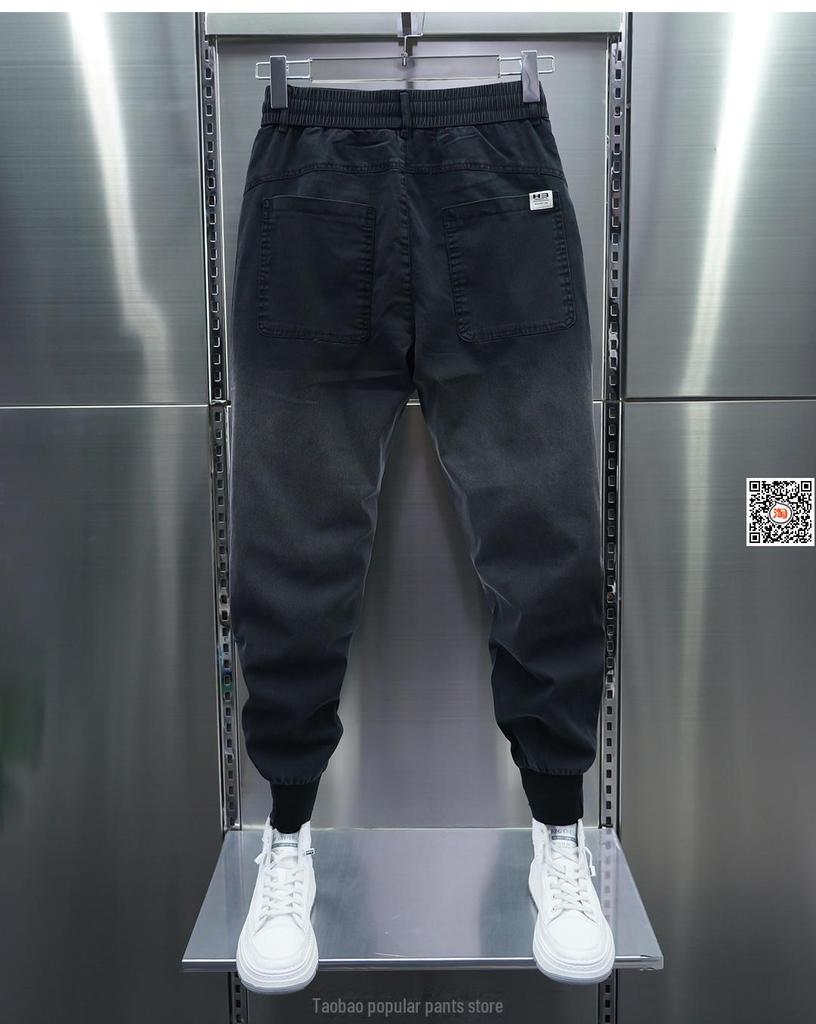 Мужские облегающие джинсы с градиентной строчкой и эластичными манжетами