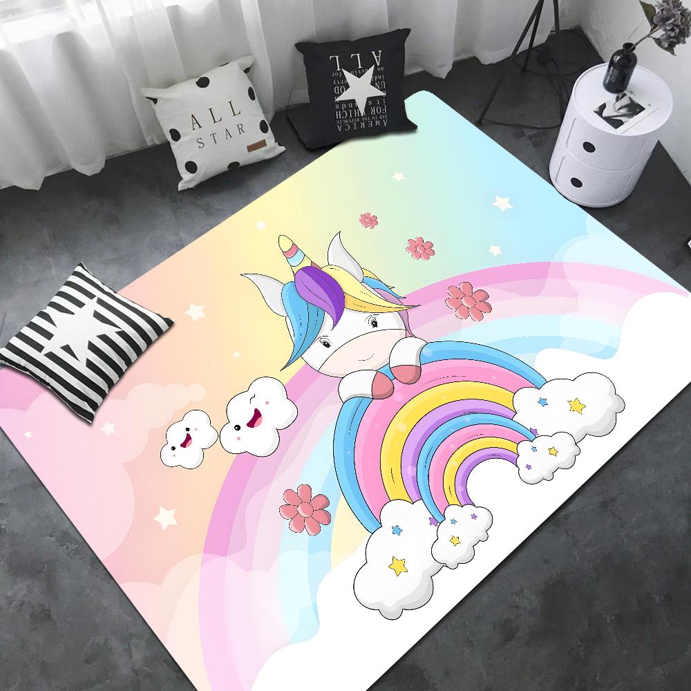 Cartoon Unicorn Animal Bathroom Mat Kids Room Bedroom Decoration Balcony Anti-Slip Doormat Living Room Bedside Area Rugs