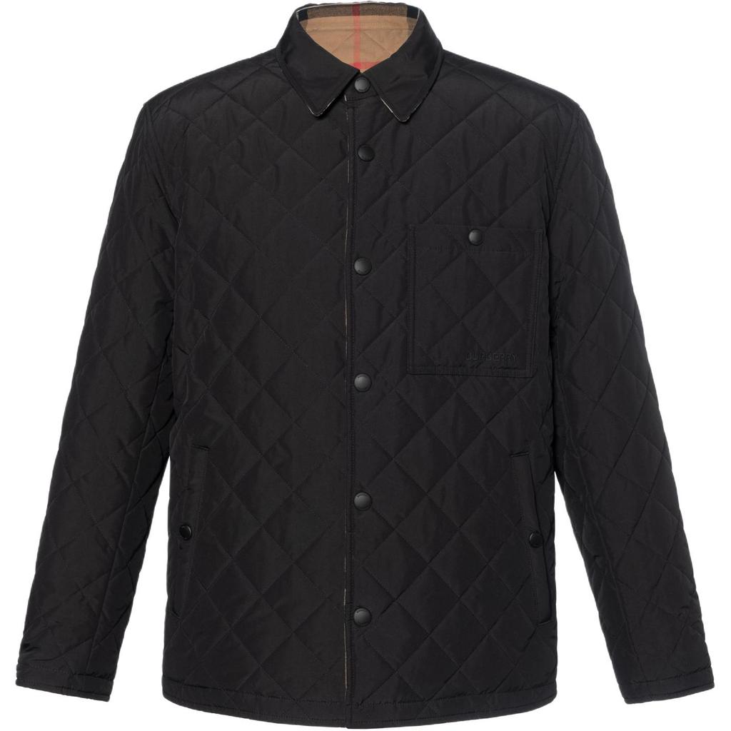 Burberry Puffer Jackets Men's Black Lapel Moderate Straight Fit 81121011