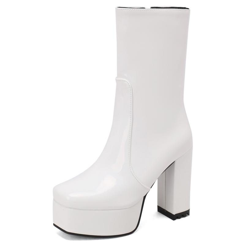 Женские полусапожки на платформе с застежкой-молнией, короткие сапоги, черные, розовые, красные, белые, на каблуке, туфли для вечеринок, женская зимняя обувь, туфли большого размера