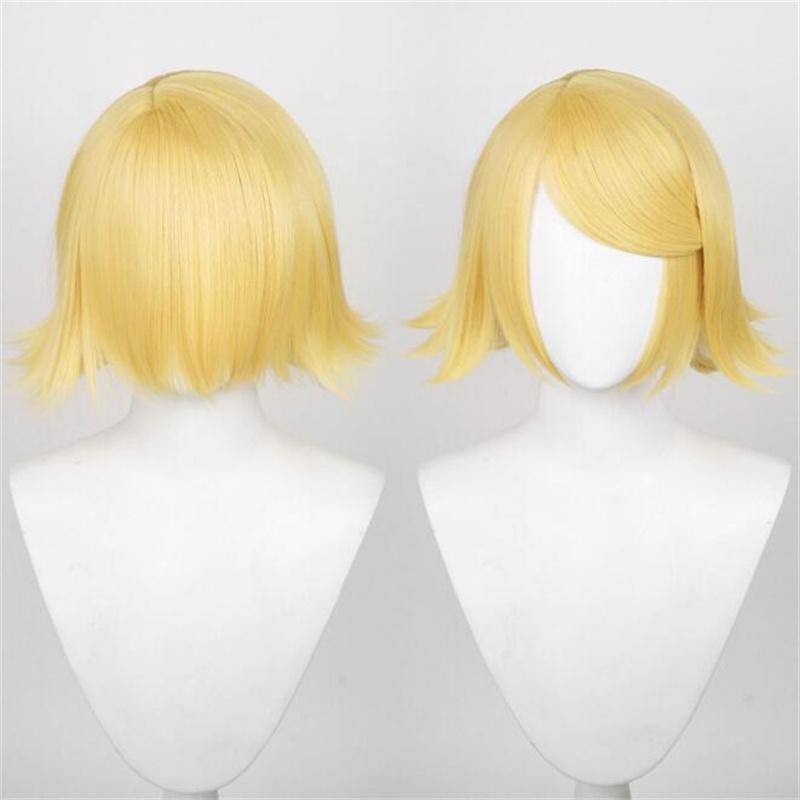 Высококачественный аниме-парик Len для косплея, короткий золотисто-русый косичка, термостойкие синтетические волосы, парики + шапочка для парика