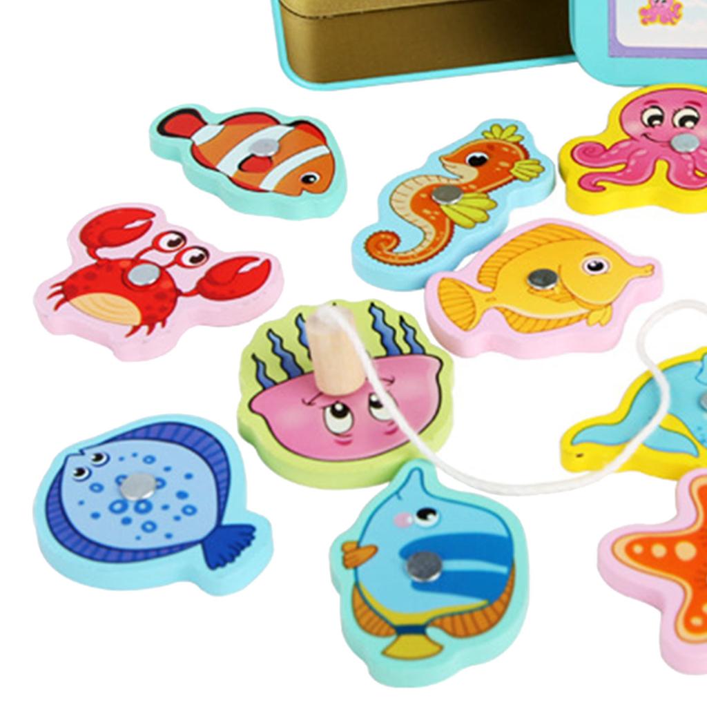 Magnetic Fishing Game Wooden Lightweight Bright Colors Easy Catch Baby Fishing Toy