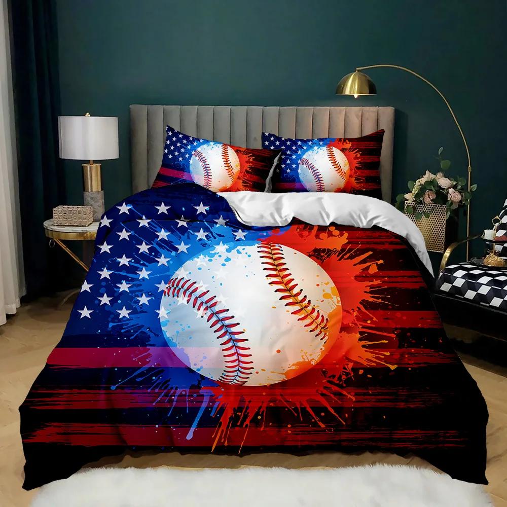 Baseball Duvet Cover Set Baseball Bat Bedding Set For Kids Teens 3D Baseball Sports Double Queen King Size Polyester Qulit Cover